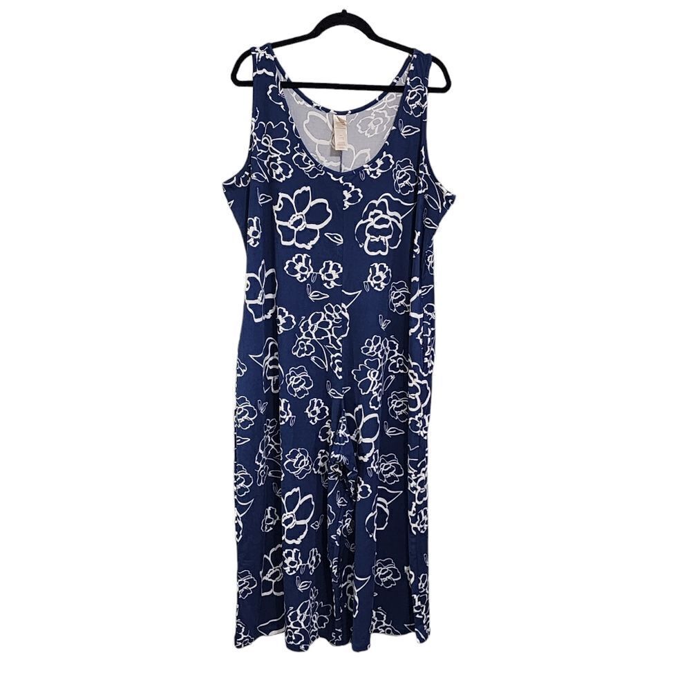 Retreat blue & white floral print sleeveless crop jumpsuit Sz P1X